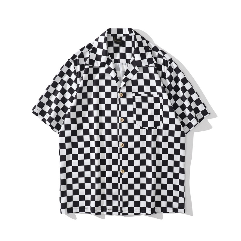 Title 6, Japanese Retro Black And White Plaid Print Shor...