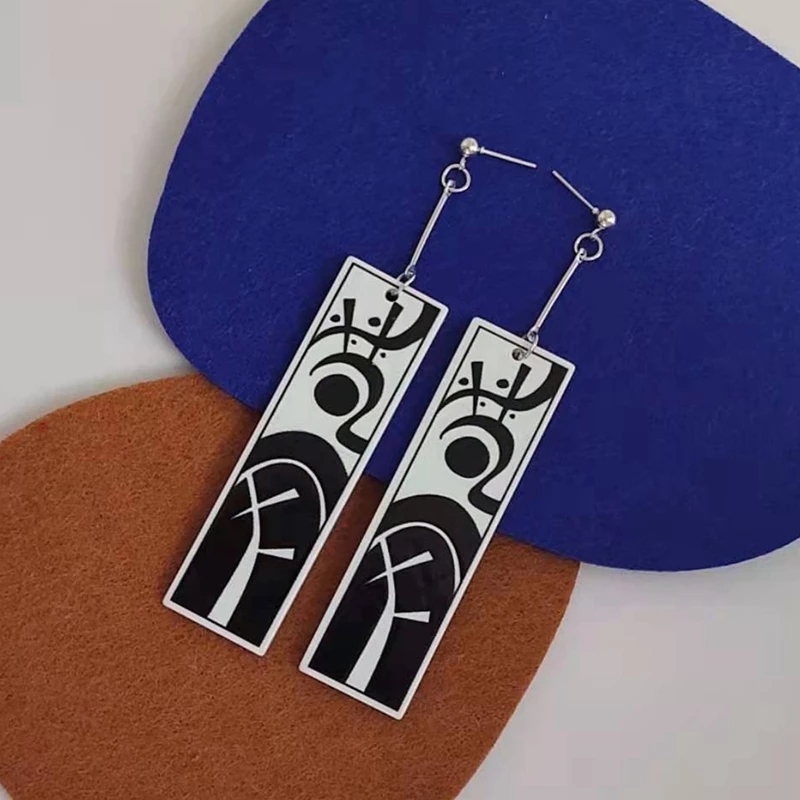 Anime Tokyo Revengers Earrings Jewelry Vintage Tattoo Runes Rectangle Acrylic Pendant Dangle Earrings