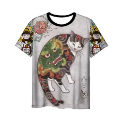 Japanese Samurai Cat 3D Digital Printing Men's Round Neck Short Sleeve - 9Style-3Xl - View 1