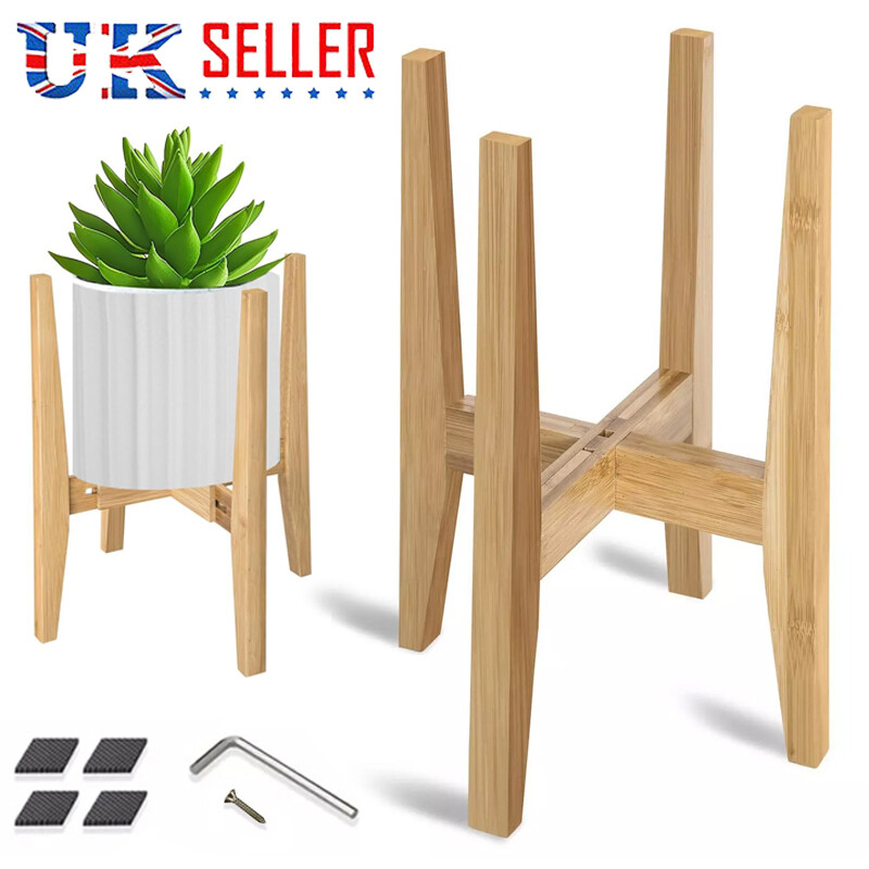 Adjustable Bamboo Wooden Plant Stand & Flower Pot Base Holder Natural — image 6