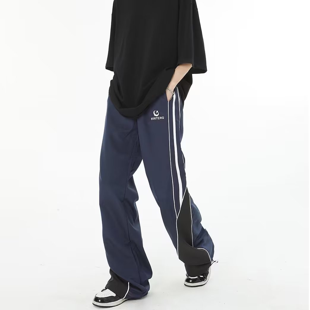 Retro High Street Side Striped Stitching Loose Drawstring Sports Pants Fashion