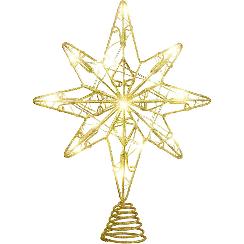 Christmas Tree Star Topper Eight-Pointed Golden Ornament Festival Treetop Decor