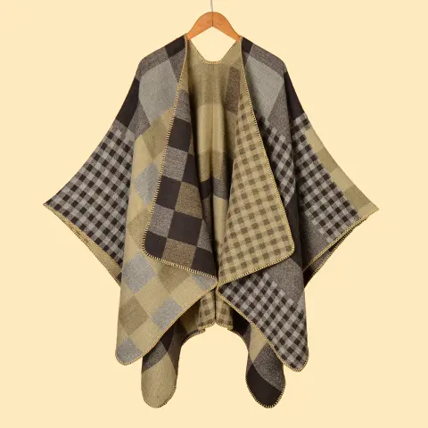 Women's All-Match Geometric Pattern Jacquard Split Shawl