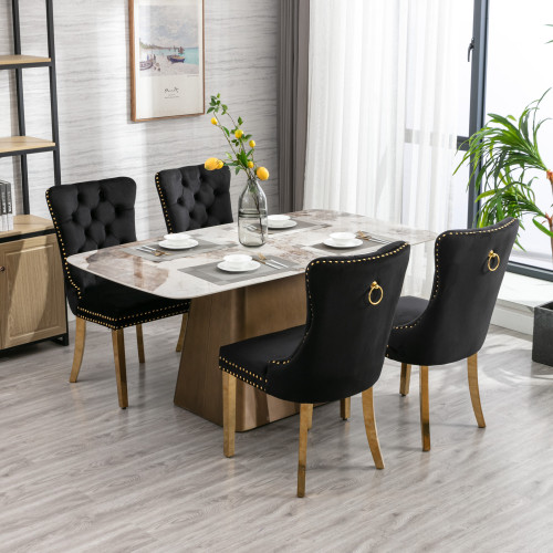 High-end Tufted Solid Wood Contemporary Velvet Upholstered Dining Chair With Golden Stainless Steel… image 8