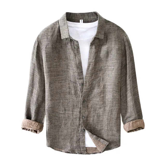 Pure Linen Shirt Men's Long Sleeve Shirt Grey - Shop at LoveMi