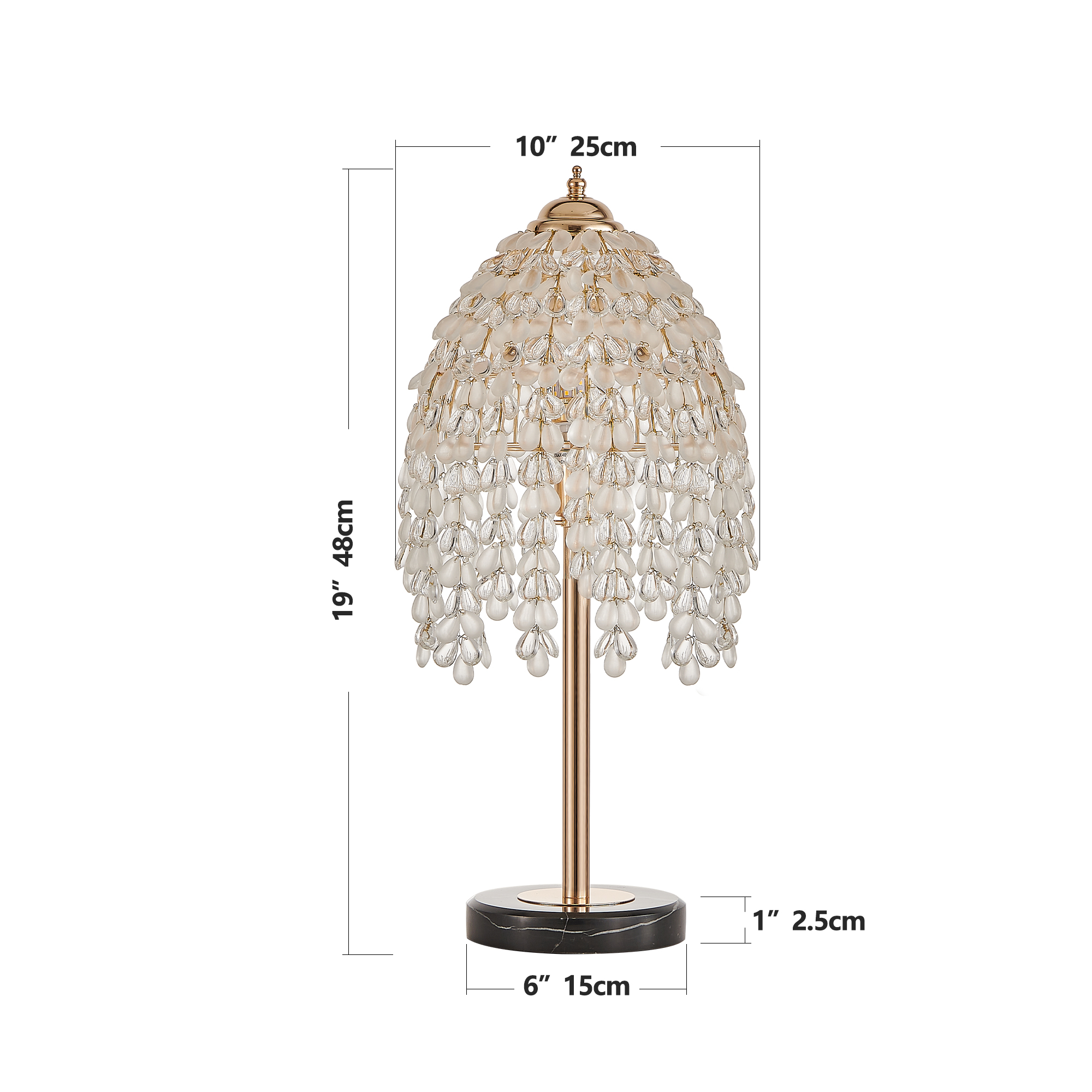 19 HElegant Crystal Table Lamp  Vintage Waterfall Design With Teardrop Grape Crystal Bead String Shades And Marble Textured Base For Living Room, Bedroom, Or Office  Bulb Not Included