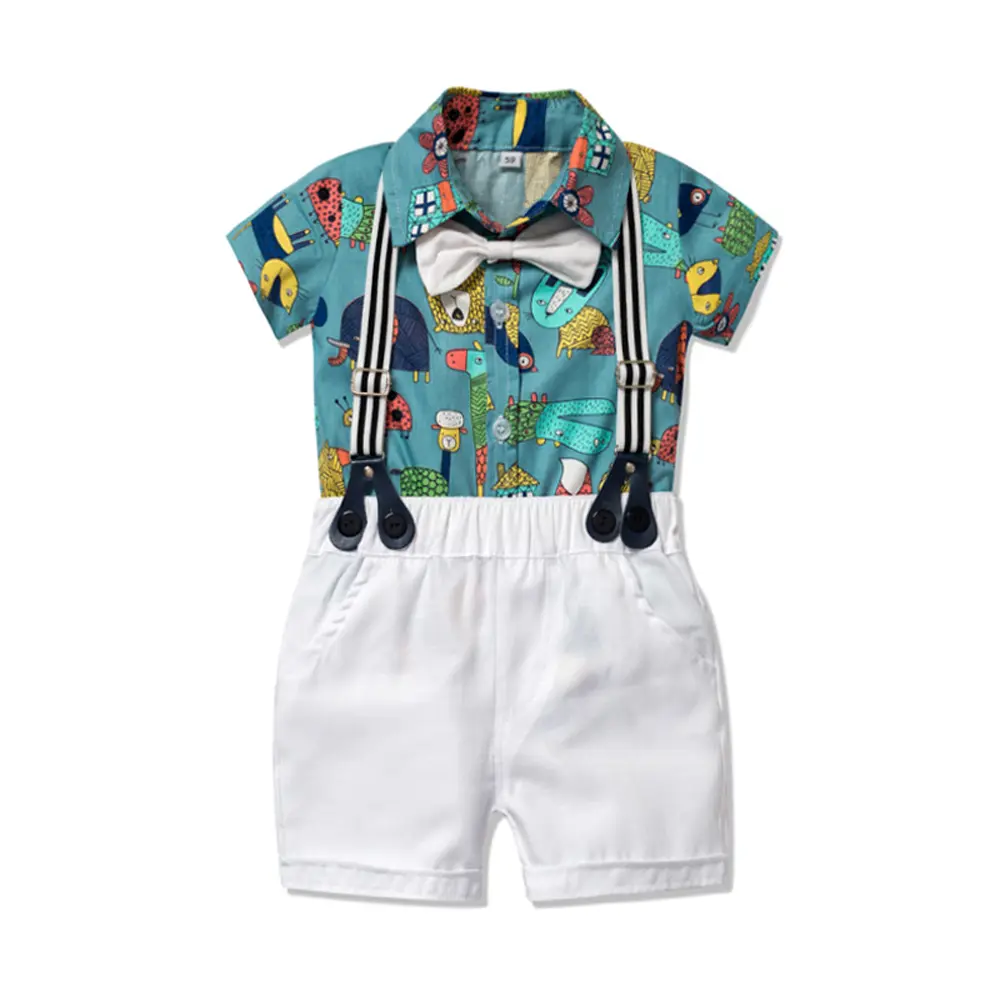 Lapel Gentleman White Shirt Bib Pants Bow Tie Dress