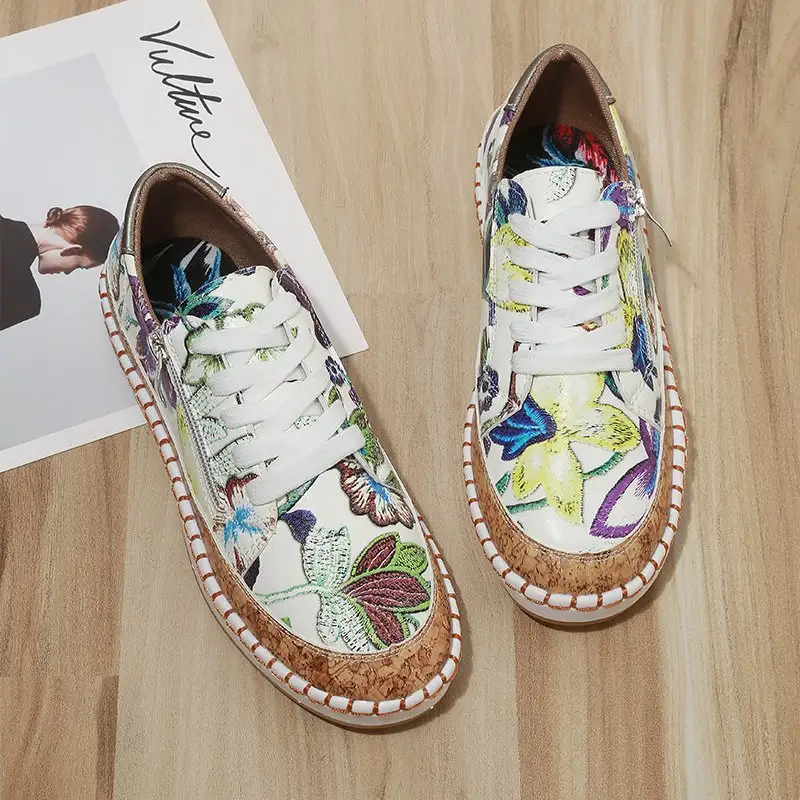 Fashion Large Size Color Print Lace-up Shoes