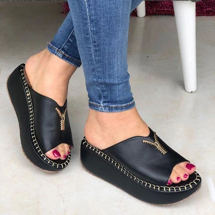 Fashion Fish Mouth Platform Foot Large Size Sandals Black - Shop at LoveMi