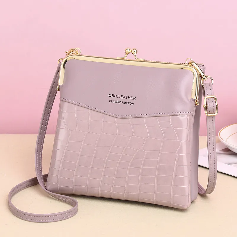 Lock Shoulder Bags Women Alligator Pattern Crossbody Phone Bag - Purple
