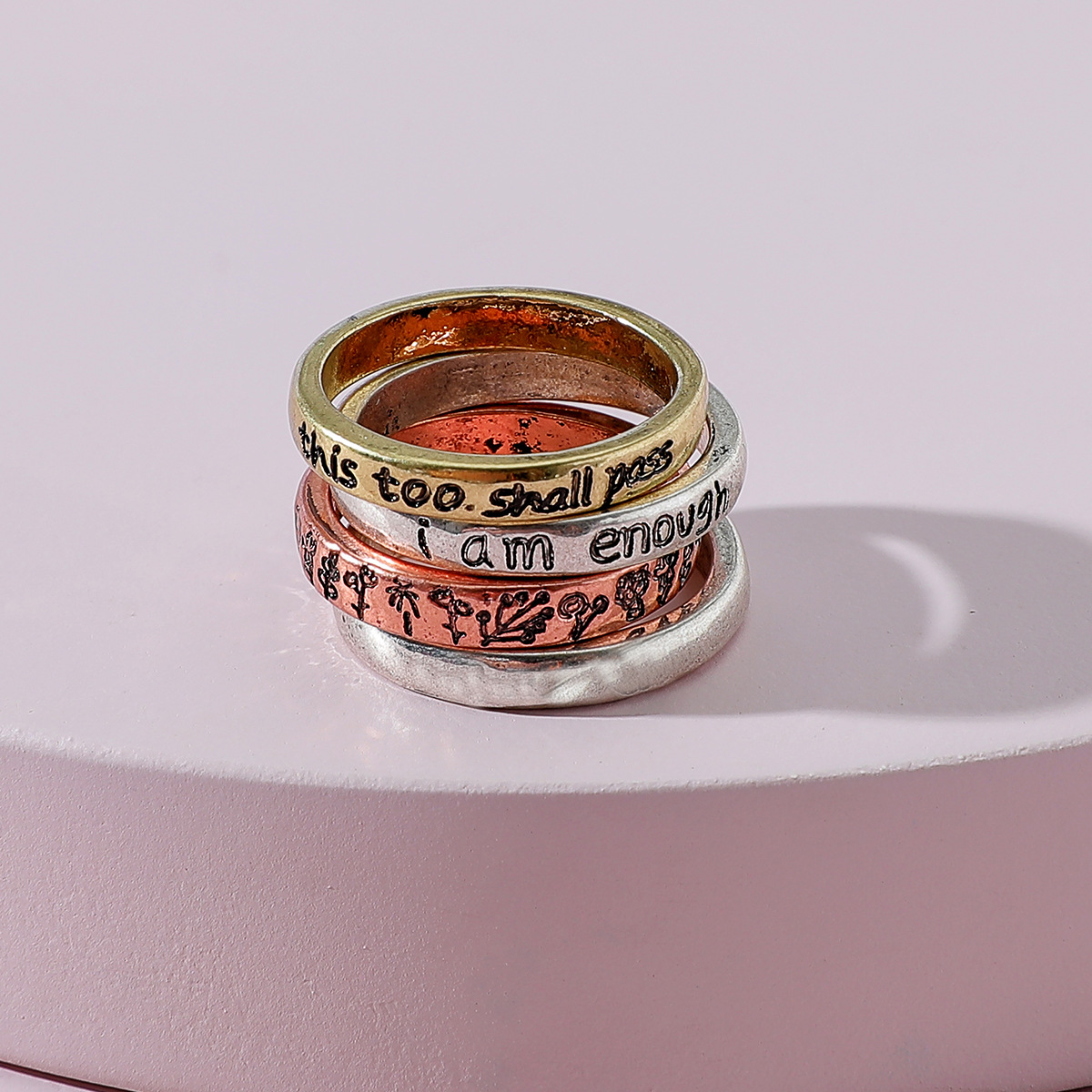 Vintage English Alphabet Engraving Ring Multi-piece Set