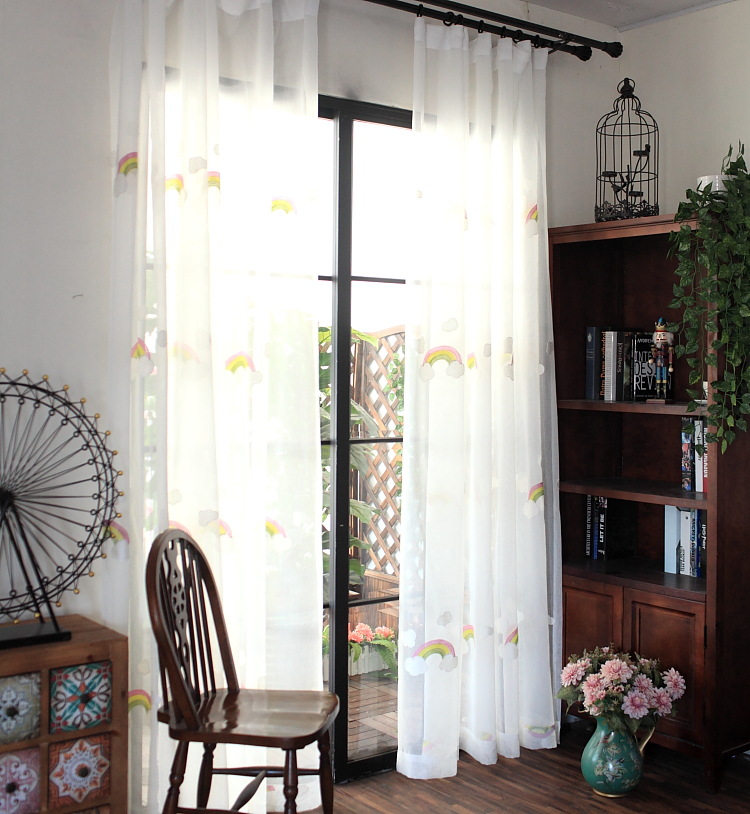 Pastoral Embroidery Rainbow Cotton Gauze Curtain — image 1