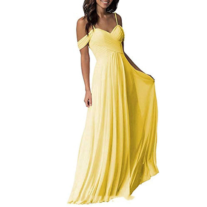 Women's Off Shoulder Chiffon A-line Pleated Bridesmaid Dress - Image 6