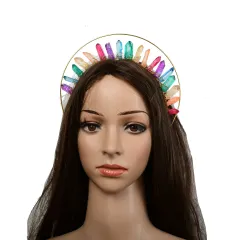 Colorful Natural Crystal Double Layer Diy Headband Madonna Halo Crown - White - View 1