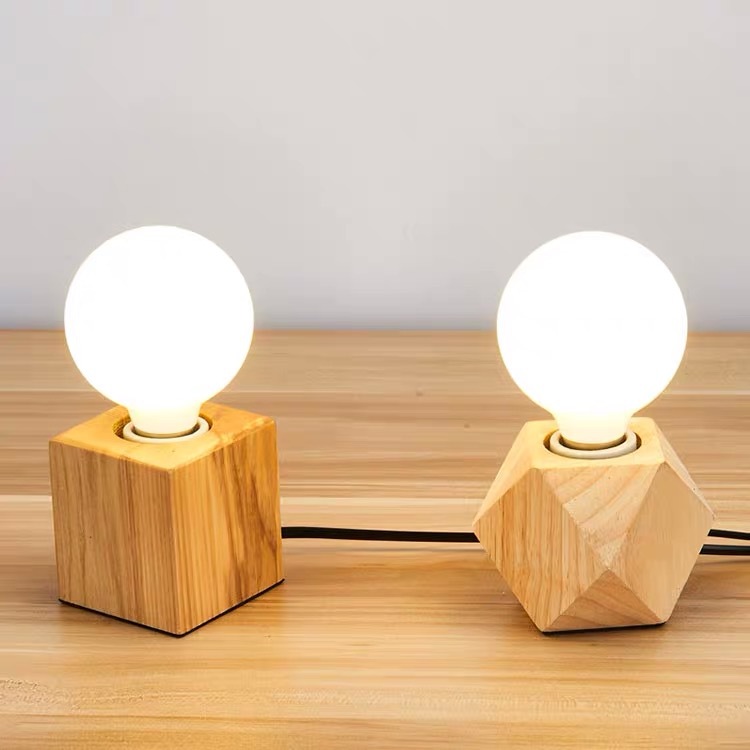 Lampe de bureau rétro bois et fil suspendu Ed...