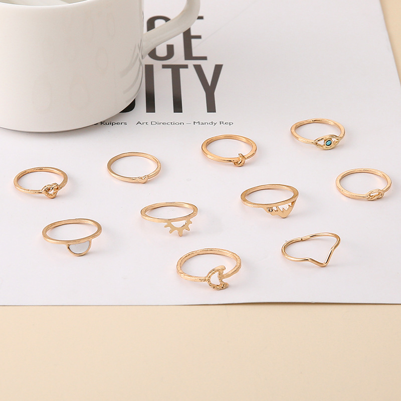 Personality Frosty Wind Love Knotted Moon 10 Piece Rings