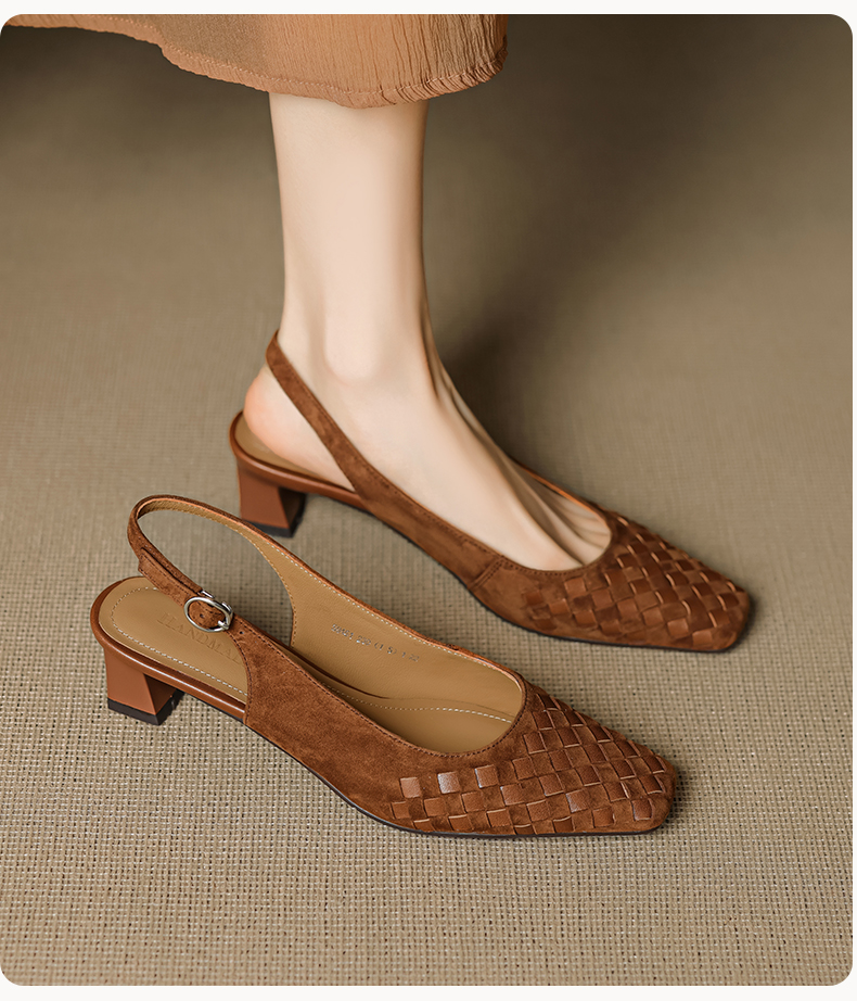Suede Woven Slingback Sandals in Khaki – side view