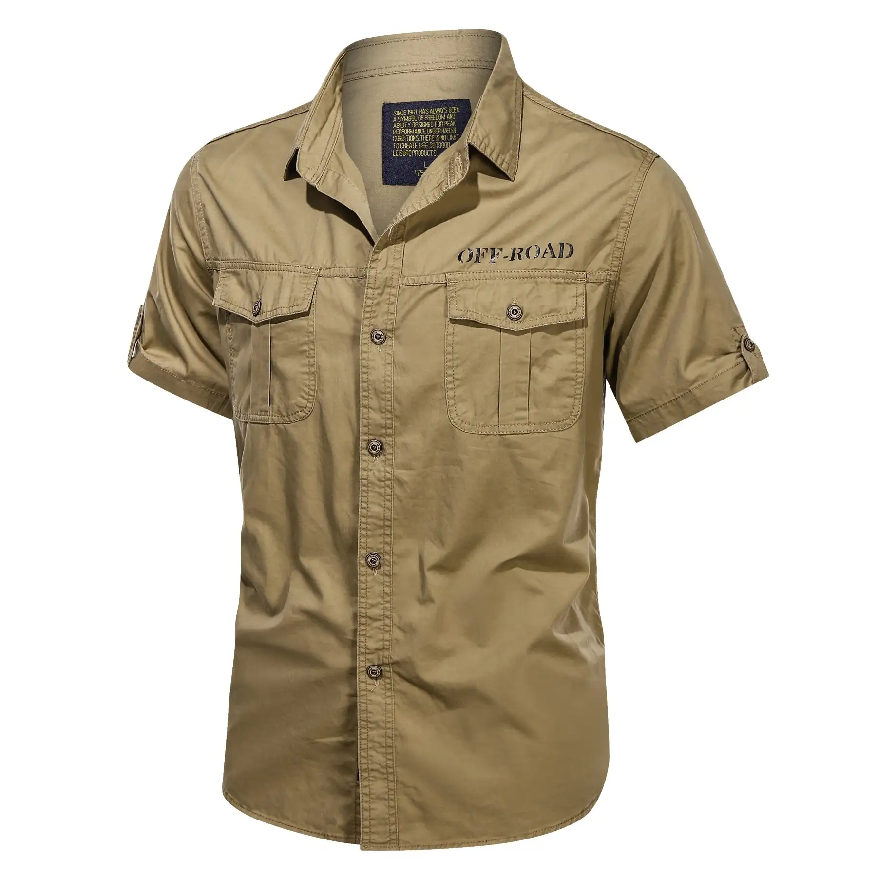 Summer Men's Short-sleeved Shirt, Cotton Casual Plus Size Tooling Half-sleeved Shirt