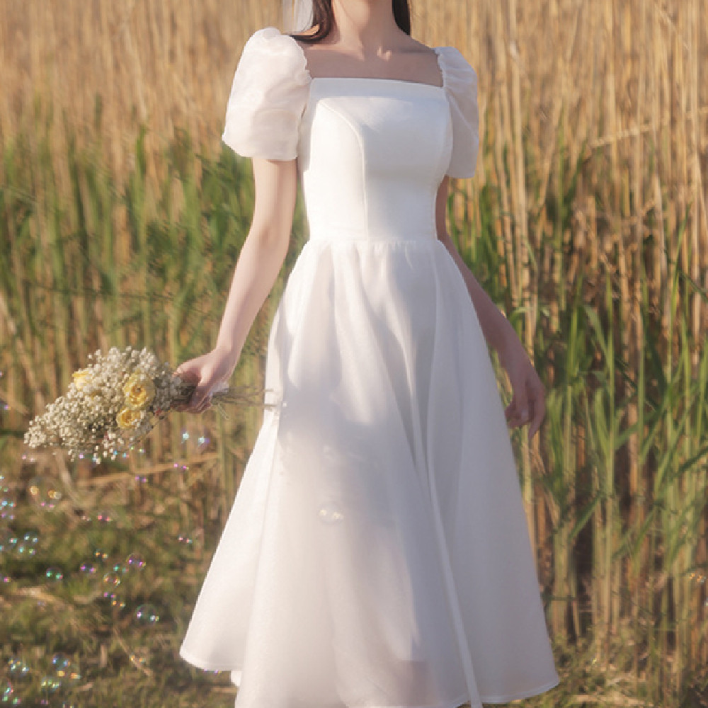Short-Sleeve Satin Midi Dress, picture 2 of 5