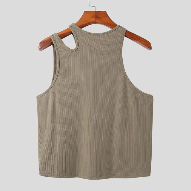Men's Sleeveless Solid Color Personality Breathable Tank Top Coffee - Shop at LoveMi