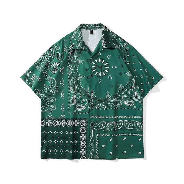 Cashew Flower Loose Hawaiian Couple Short Sleeve Shirt Color190 - Shop at LoveMi