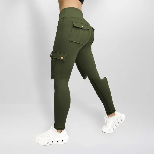 Workwear With Pocket Fitness Pants For Women High Elastic Tight Dark Green - Shop at LoveMi