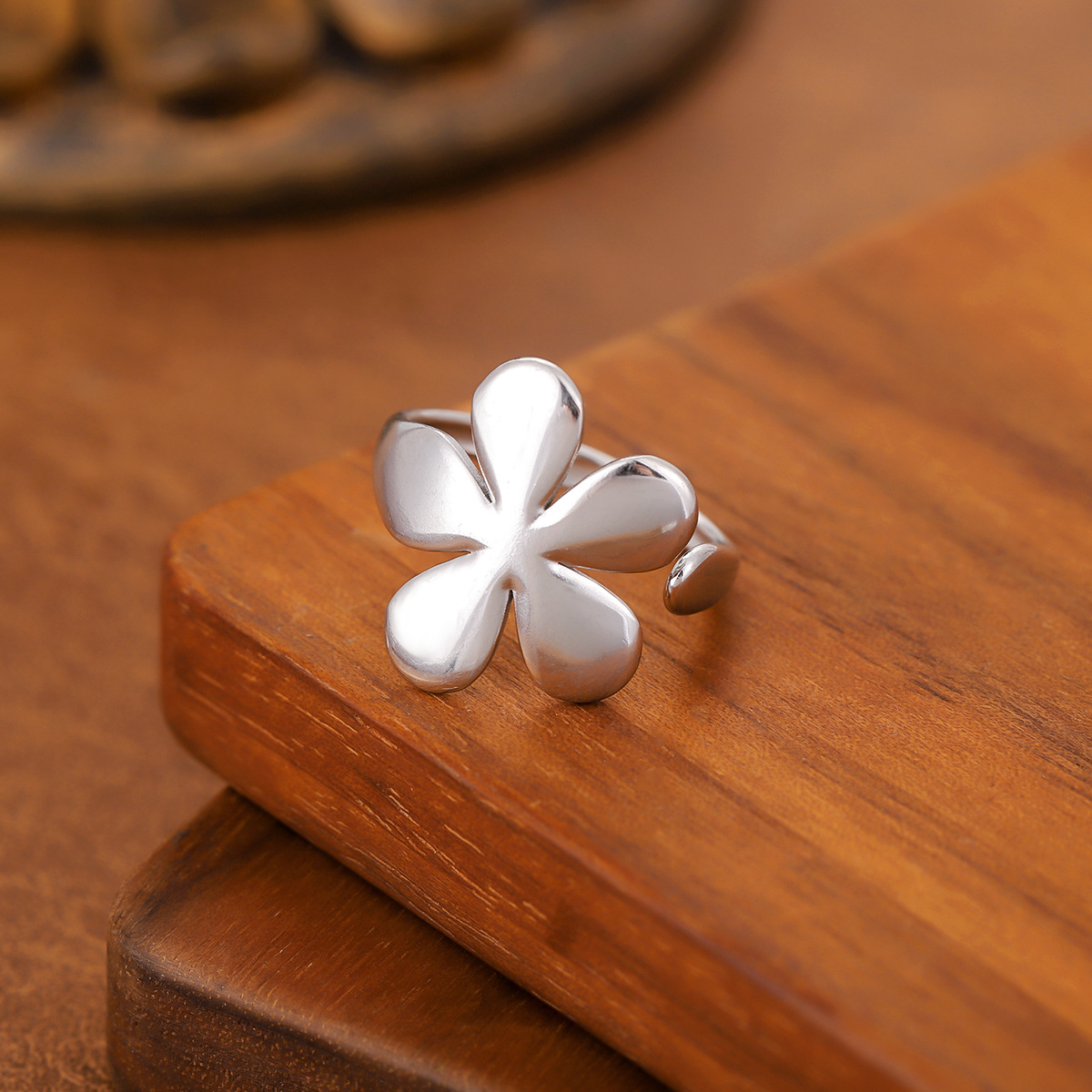 New Stainless Steel Oil Pressed Geometric Open Ring, Wide Band, Unisex Design thumbnail 4