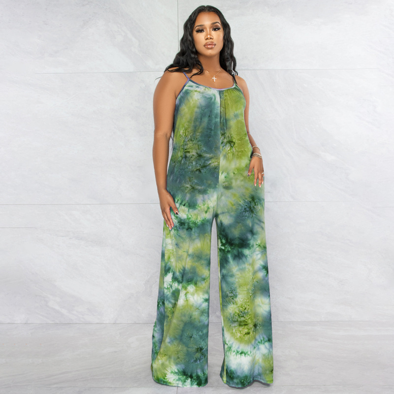 Title 2, Tie-dyed Printed Sling Casual Plus Size Jumpsuit