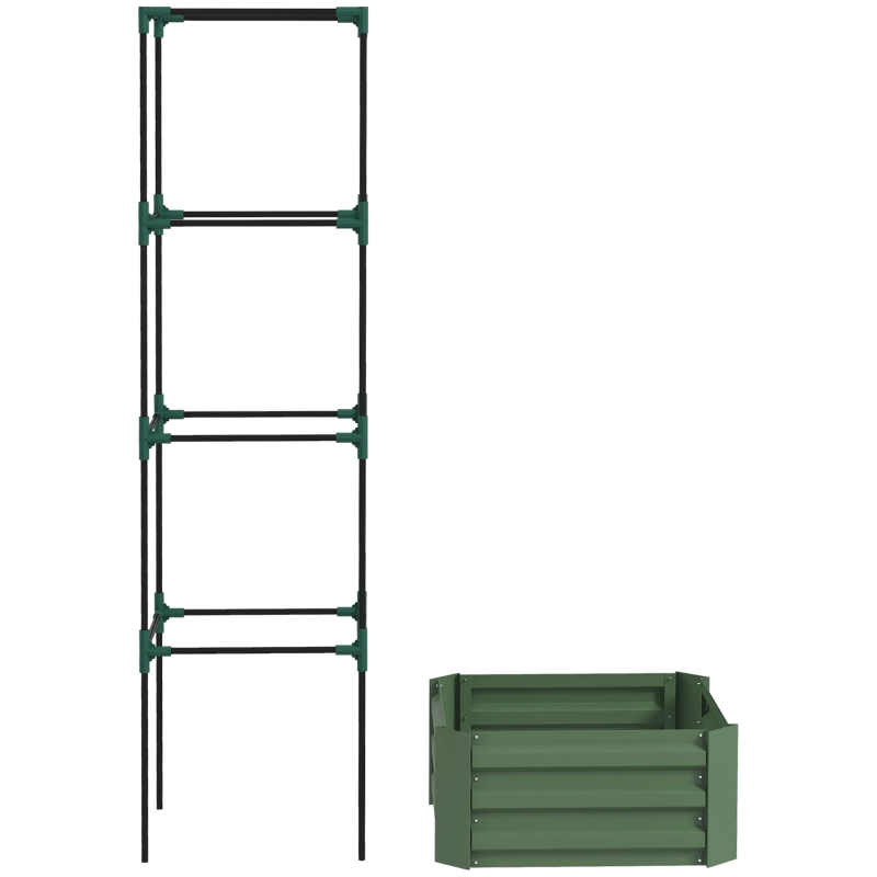 Raised Garden Bed With Tomato Cage For Climbing Vines, Green
