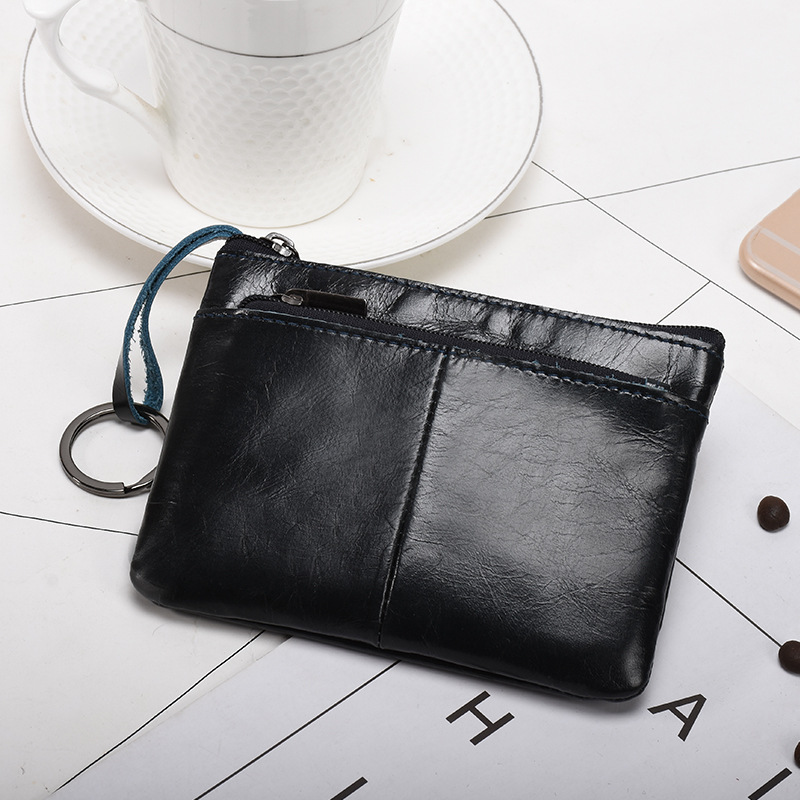 Short Cowhide Zipper Driver's License Wallet Student Retro Male Coin Purse Coin Bag