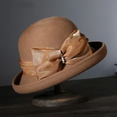 Autumn Winter Retro All-matching Woolen Bucket Hat - Khaki - View 1