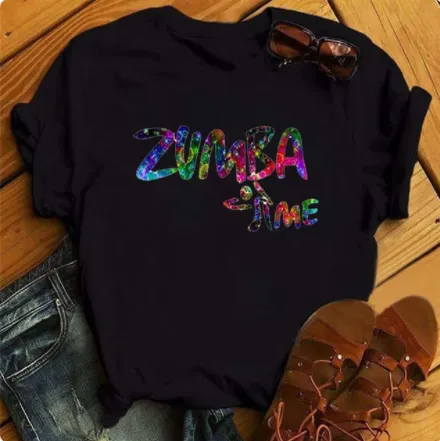 Dance Short Sleeve Zumba Printed Short Sleeve T-shirt - Black