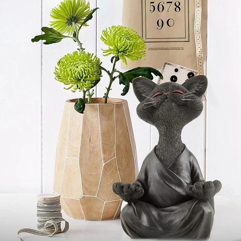 Meditating Black Cat Resin Ornament (Black cat