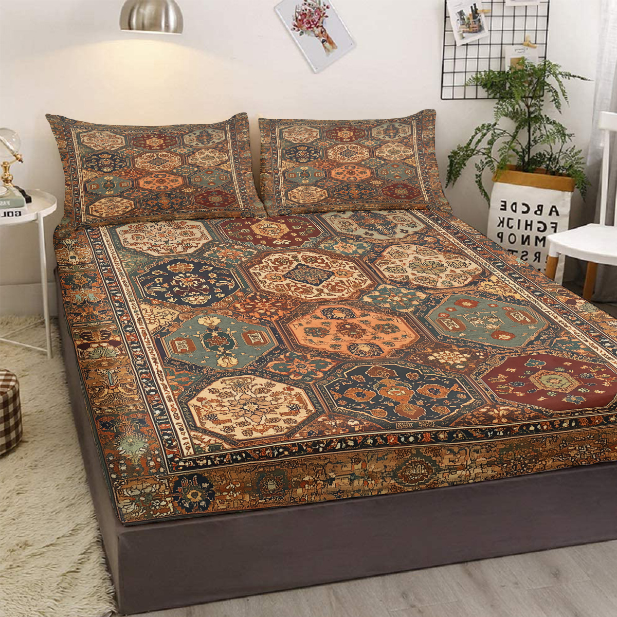 3pcs Retro Bohemian Geometric Style Minimalist Comfort Series Bed Fitted Sheet And Two Pillowcases Bedding For All Seasons Use — view 4
