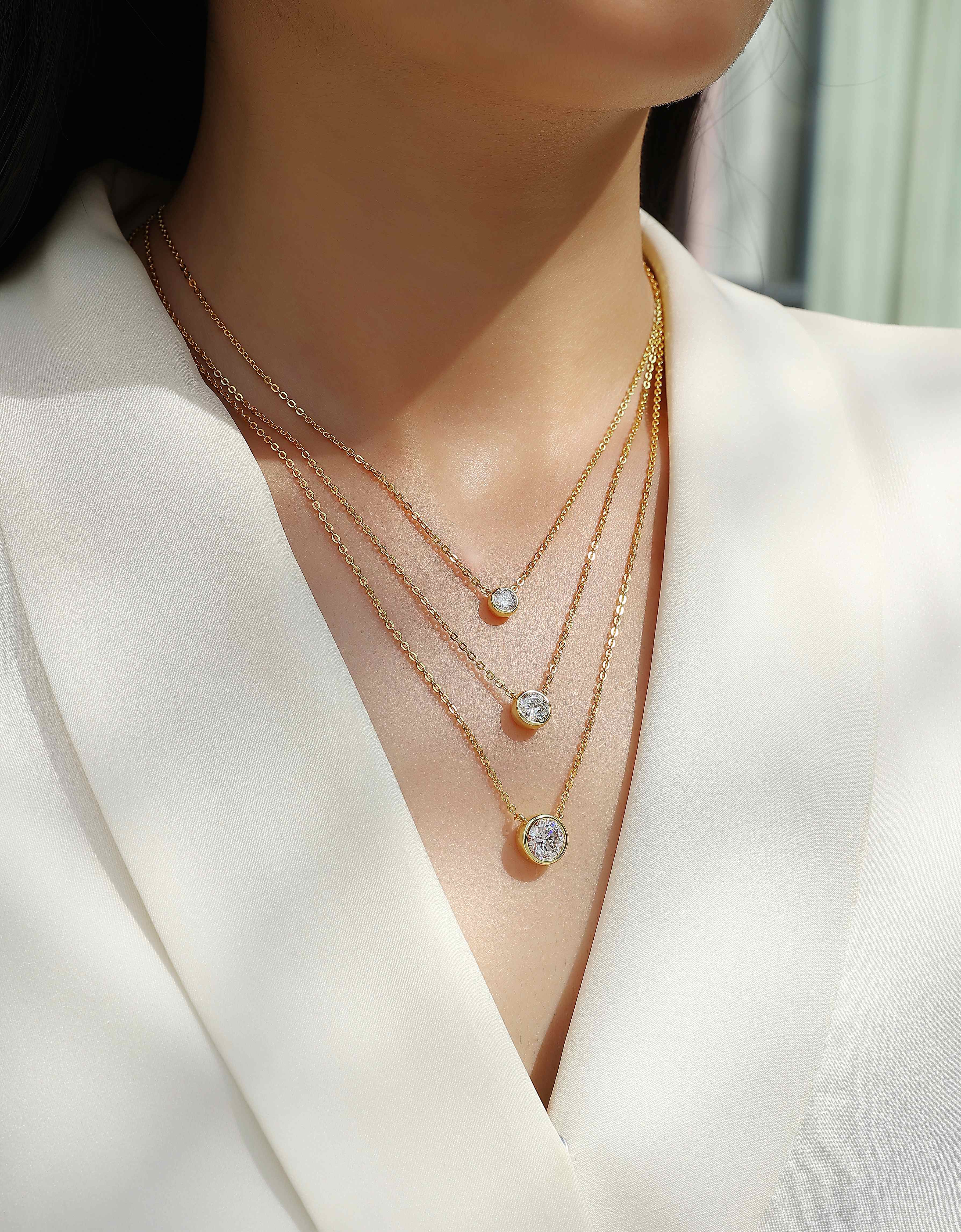 2-carat Luxury Fashion Minimalist Trend Jewelry Silver Pendant Necklace With Top-quality Moissanite, S925 Silver Electroplated With Gold