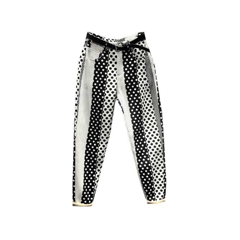 Women's Versatile Polka Dot Printed And Dyed Denim Trousers White - Shop at LoveMi