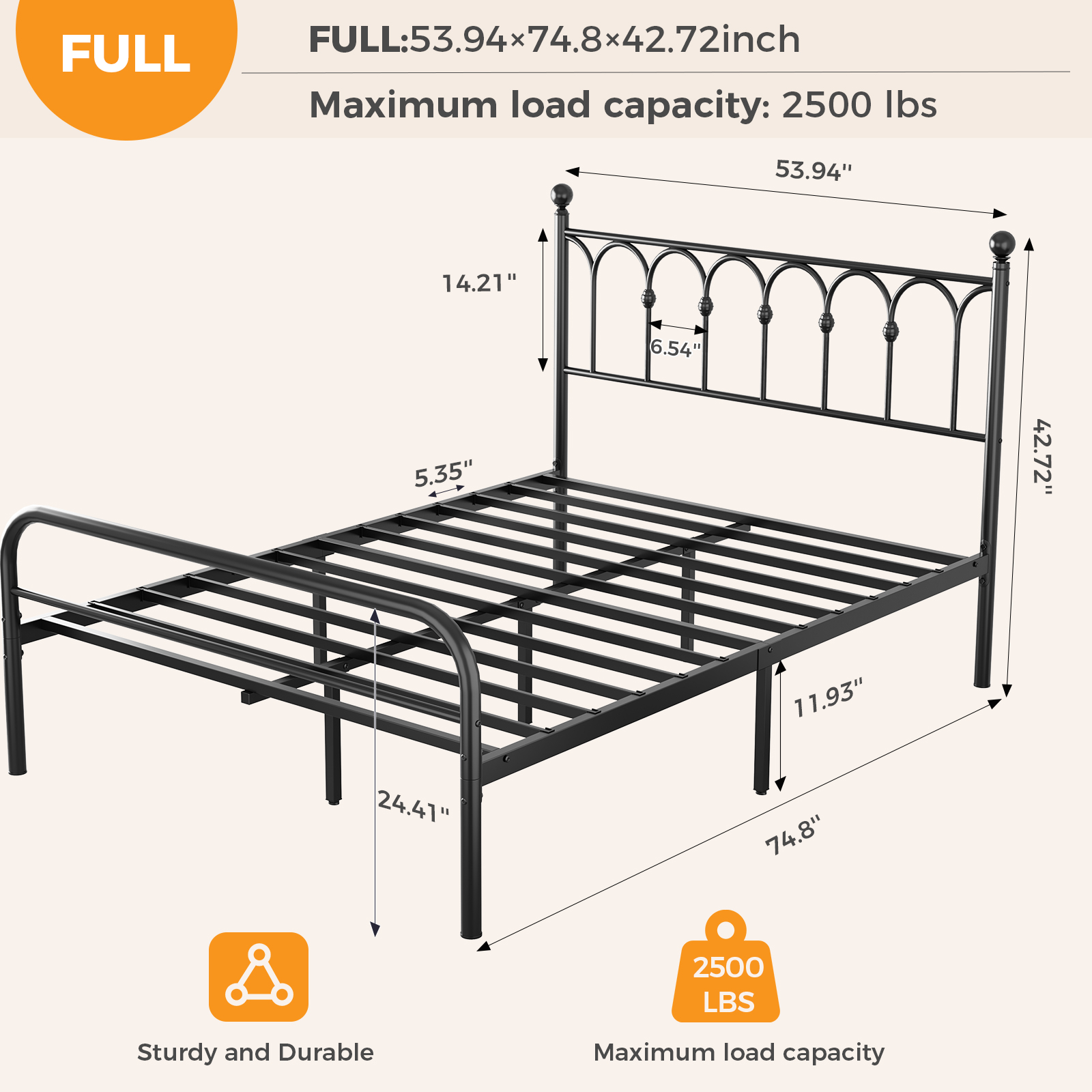 Sturdy And Durable Metal Base Frame, Noiseless Sturdy Steel Crossbars, Under-bed Storage Space, No Need For Box Springs