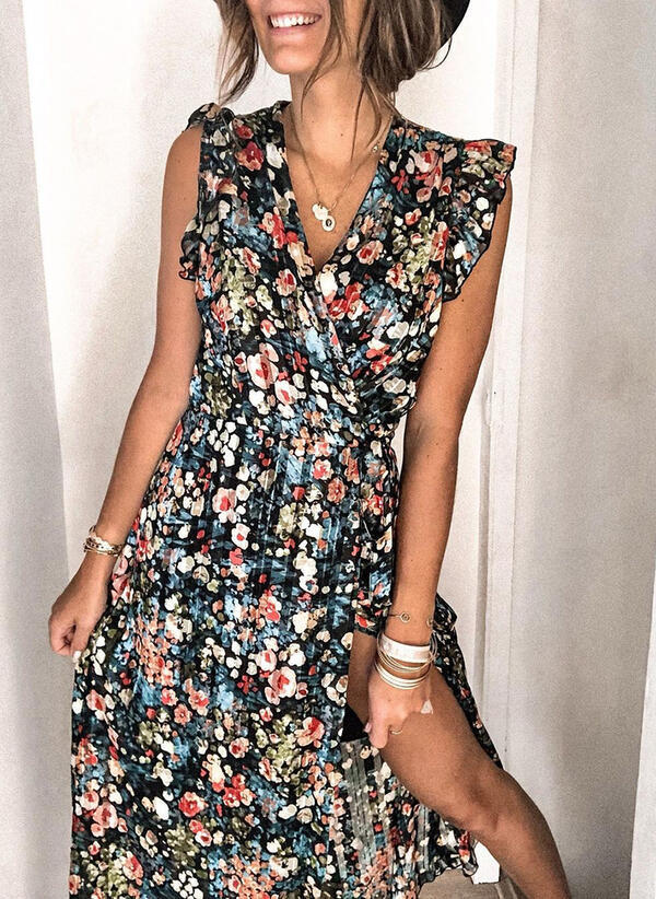 Women's Dress With Sling Deep V-neck Slits