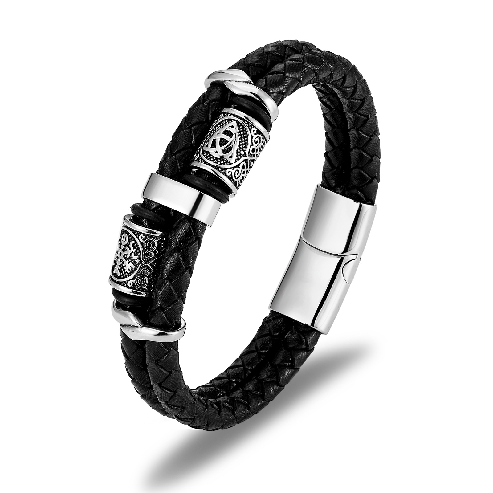 Stainless Steel Men's Multi-layer Leather Knitting Bracelet