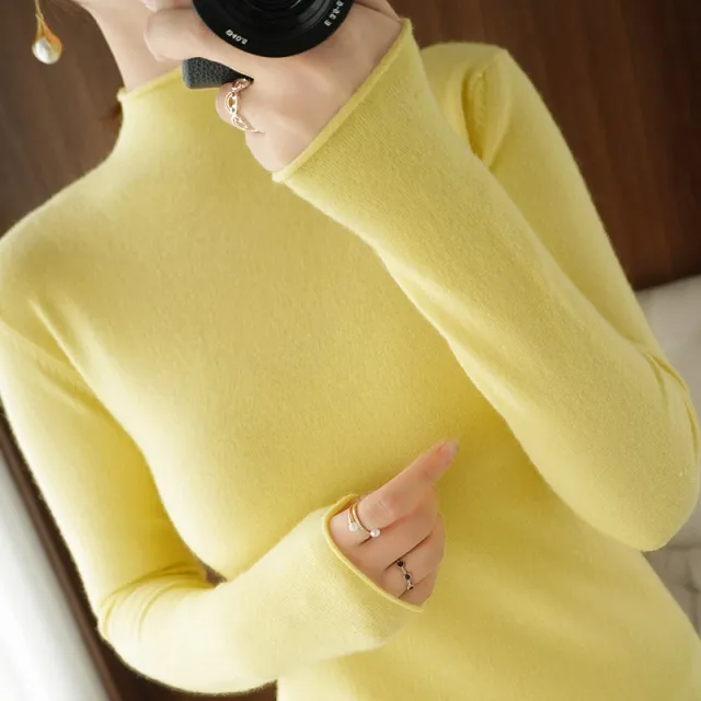 Loose Fashion Long sleeved Inner Collar Knitted Bottoming Shirt Yellow - Shop at LoveMi