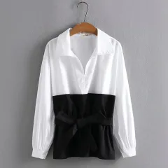 Fashion Plus Size Women's Loose And Western Style Color Matching Shirt - Black - View 1