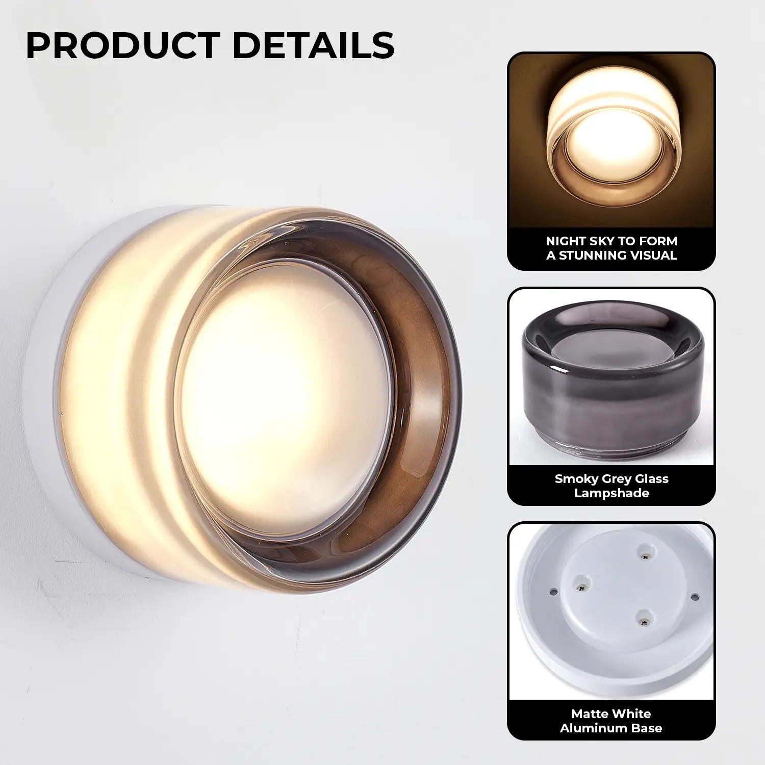 Minimalist Round Wall Light Modern Simple Design,Thick Glass Shade LED Fixture,Minimalist Round Wall Lamp For Bathroom Vanity, Bedroom Bedside, Living Room -Con
