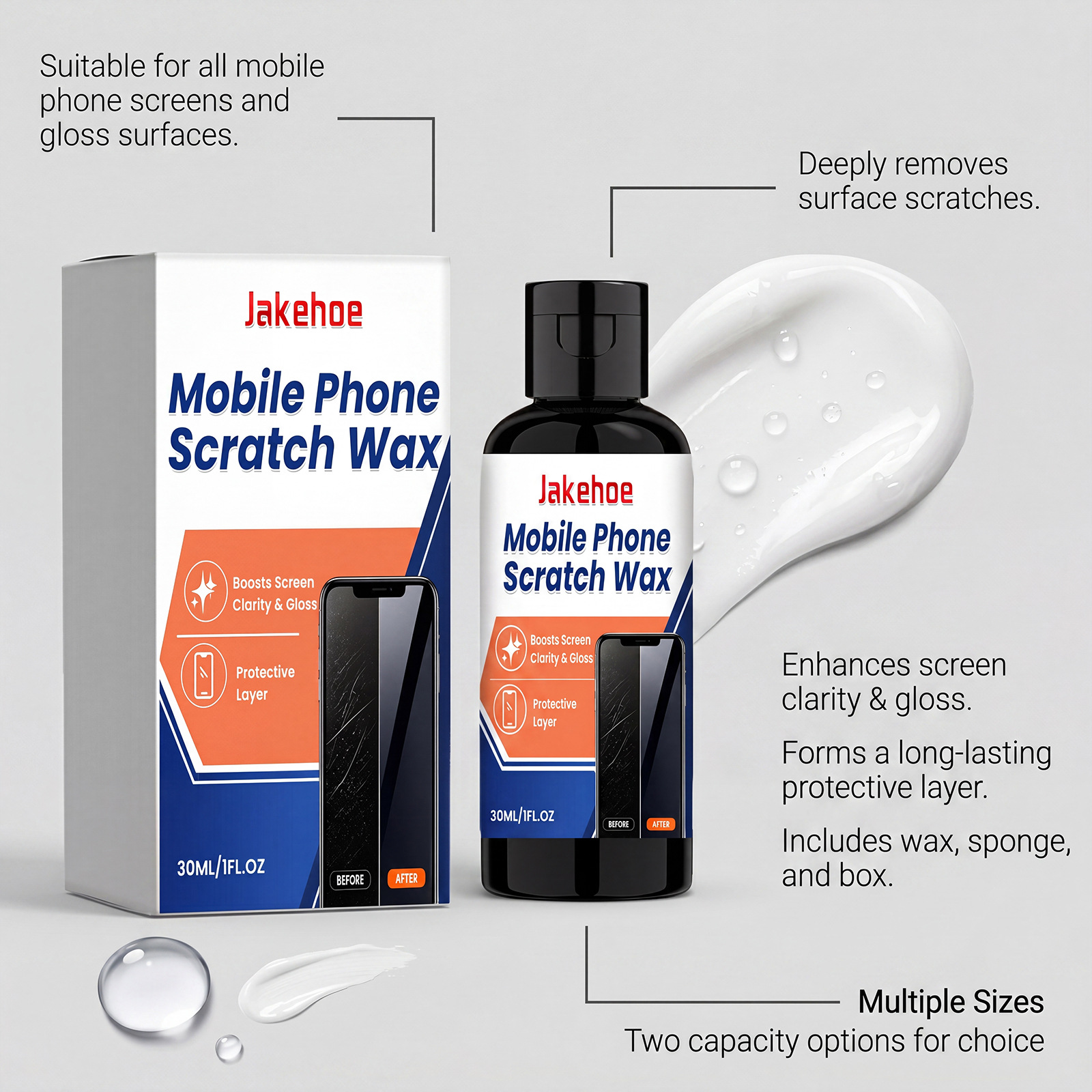 JAKEHOE Scratch-resistant Wax For Mobile Phones, Watches, And Computers - Cleaning Wax For Fine Marks And Stains