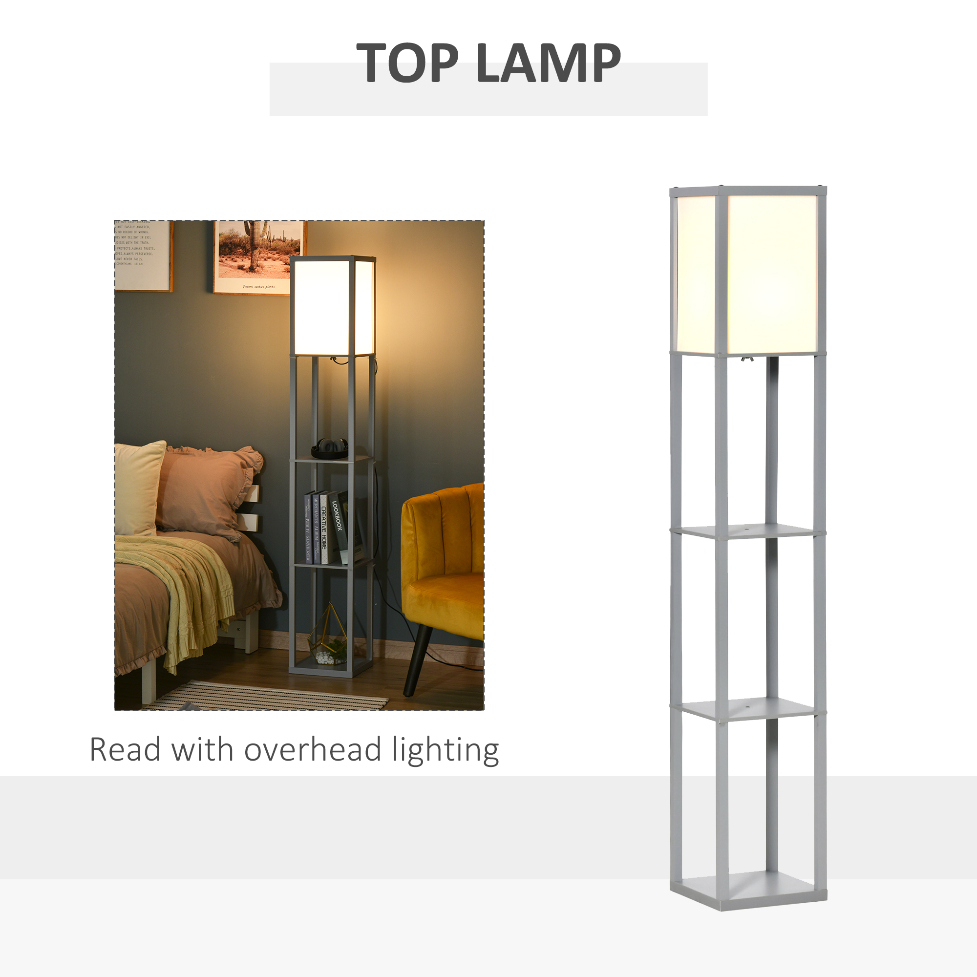 Three-layer Floor Lamp With Storage Rack And Acrylic Lampshade, Suitable