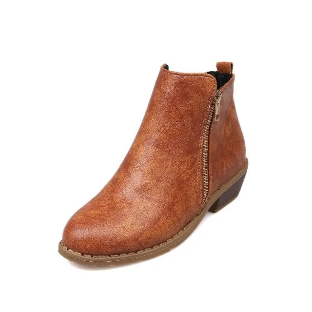 European And American Retro Polished Side Zipper Ankle Boots Brown - Shop at LoveMi
