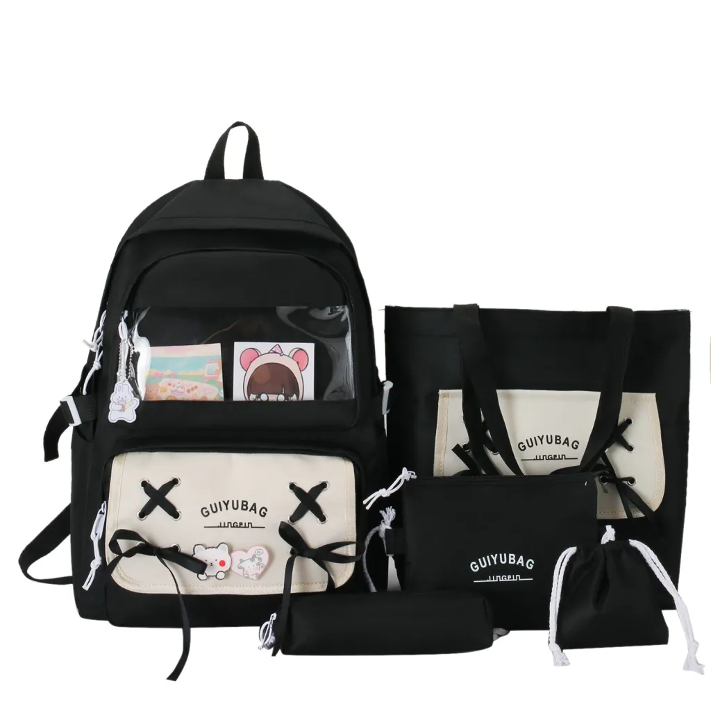 Korean Version Of The Campus Elementary School Students From Third To Sixth Grade Schoolbag Shoulder Bag Female - Black