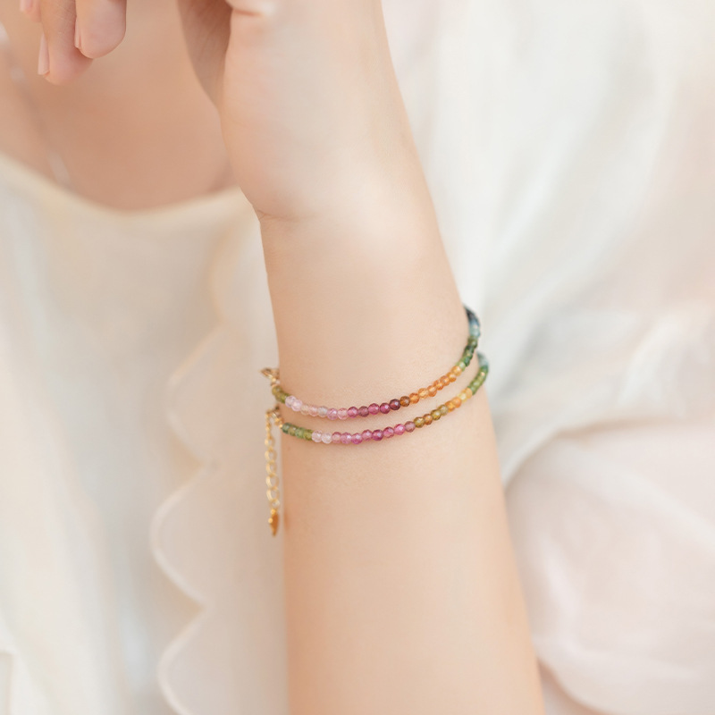 Extra Fine 2mm Rainbow Small Tourmaline Bracelet For Women