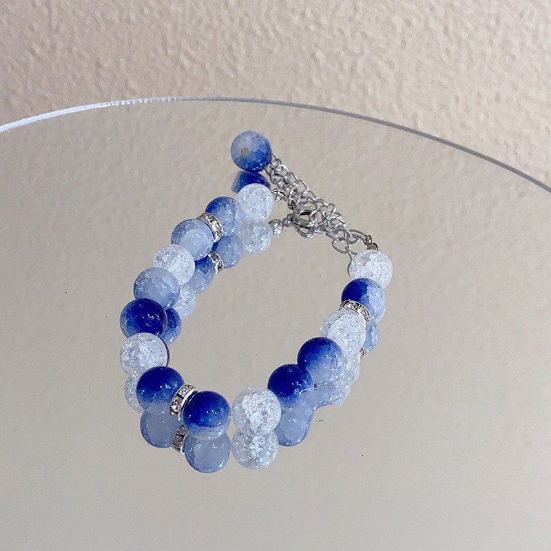 Blue Cracked Cystal Beaded Starry Sky Bracelet
