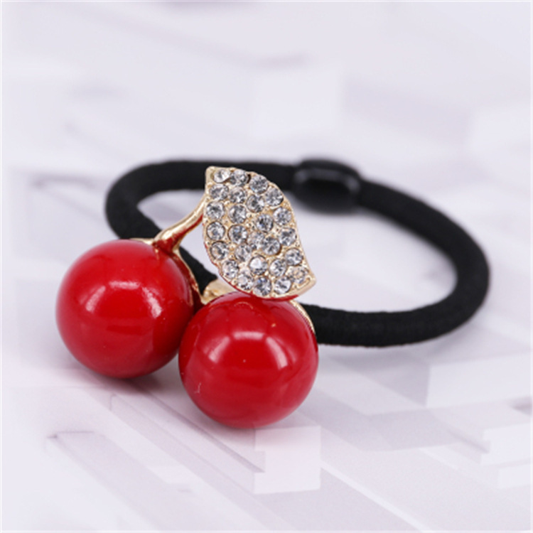 Small  And Cute Rhinestone Cherry Hair Rope