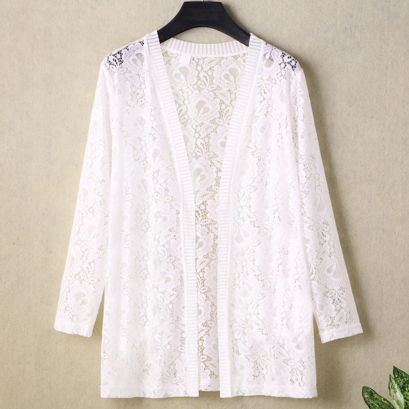 Mid-length Cardigan Thin Coat With Long-sleeved Lace Top
